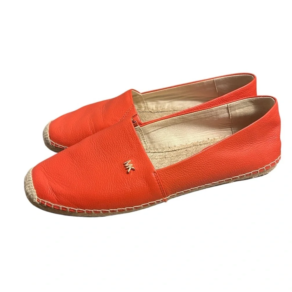 Michael Kors Kendrick slip on espadrille leather Orange Flats Sz 8.5 Euc